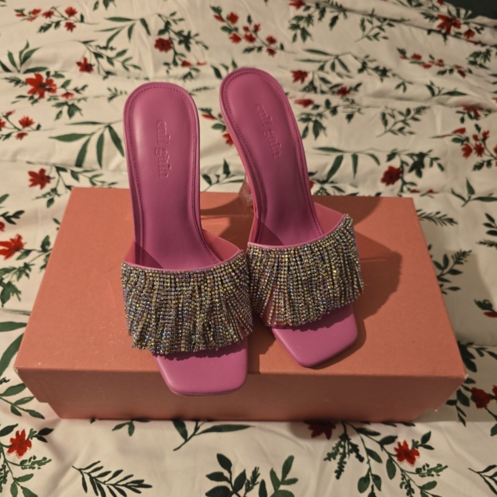 Cult Gaia Pink Beaded Slide Sandals